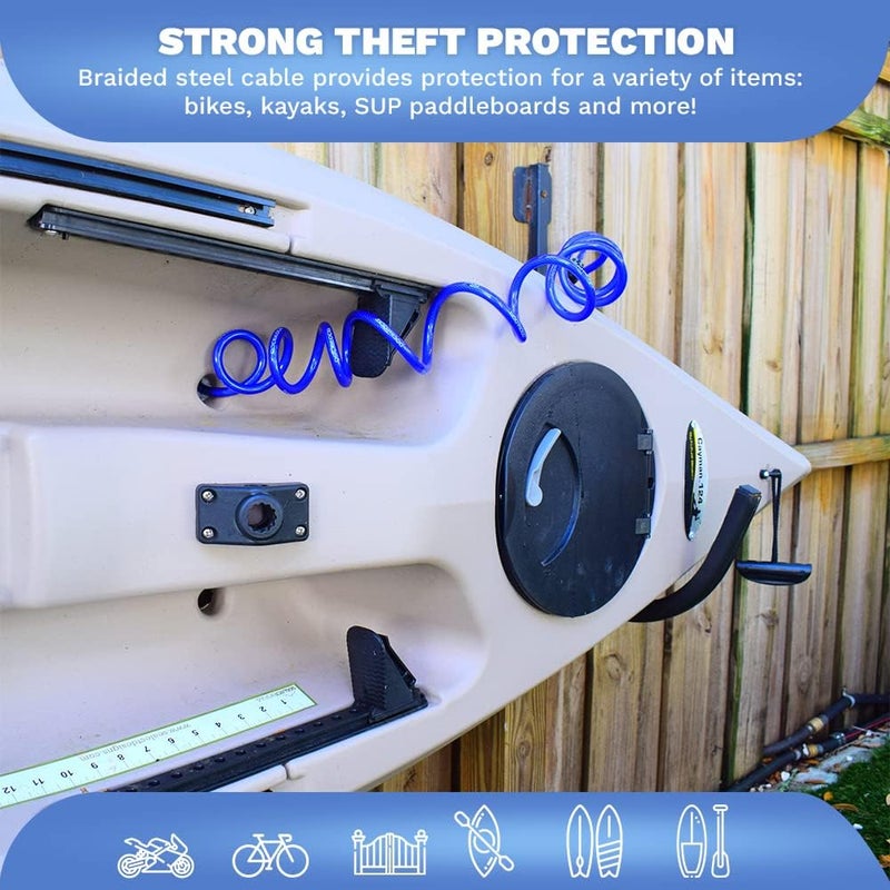 DocksLocks Weatherproof Coiled Security Cable Lock (5ft to 25ft Lengths) with Resettable Combination, Anti-Theft Protection for Kayaks, Bikes, Paddleboards, Scooter, Equipment, Bicycles and More 20ft - Image 2